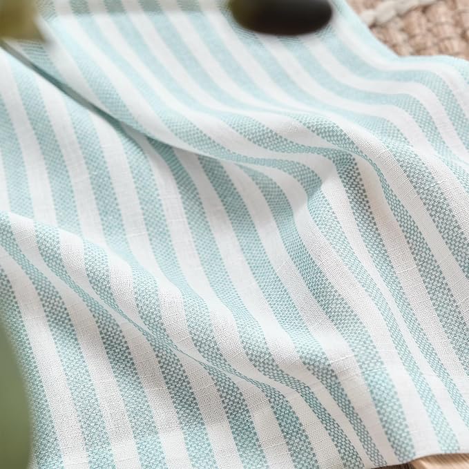 jinchan Linen Curtains 84 inch Aqua Blue Stripe on White Grommet 2 Panels | Curtains for Living Room Bedroom,Ticking Vertical Stripe ,Modern Beachy Coastal Drapes,Window Treatment,Light Filtering