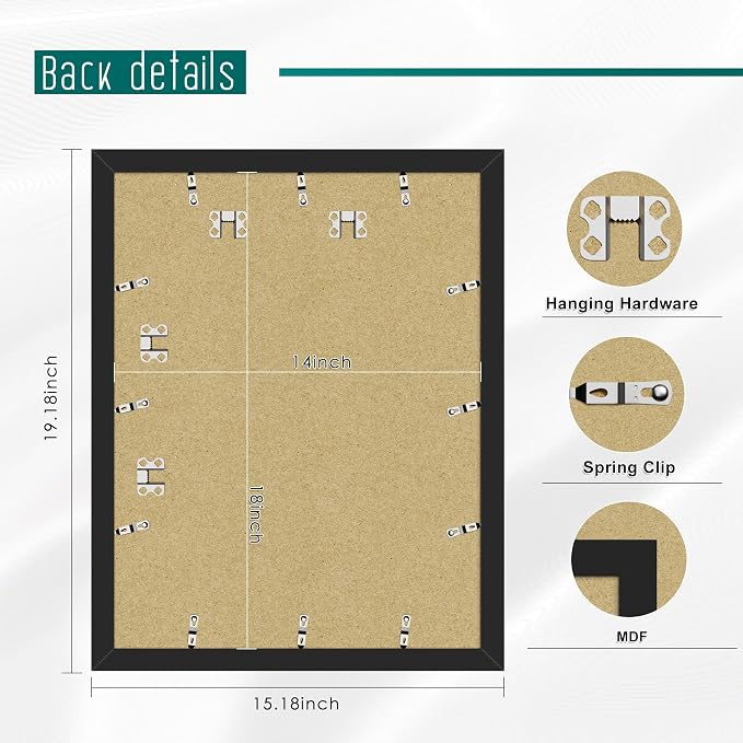 Picrit 14x18 Picture Frame 3 Pack, Black Poster Frame, Display Poster 12 x 16 with Mat or 14 x 18 without Mat for Horizontal or Vertical Wall Mounting