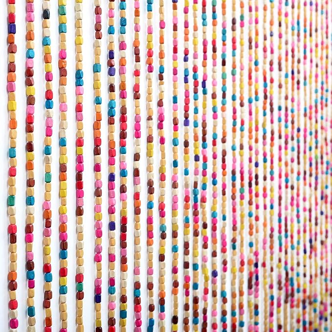 Rainbow Wooden Bead Curtain 36” x 79” – 41 Strands Colorful Boho Doorway Curtain, Bamboo Style Room Divider, Easy Install Hanging Beads for Door, Window & Home Decor(Rainbow)