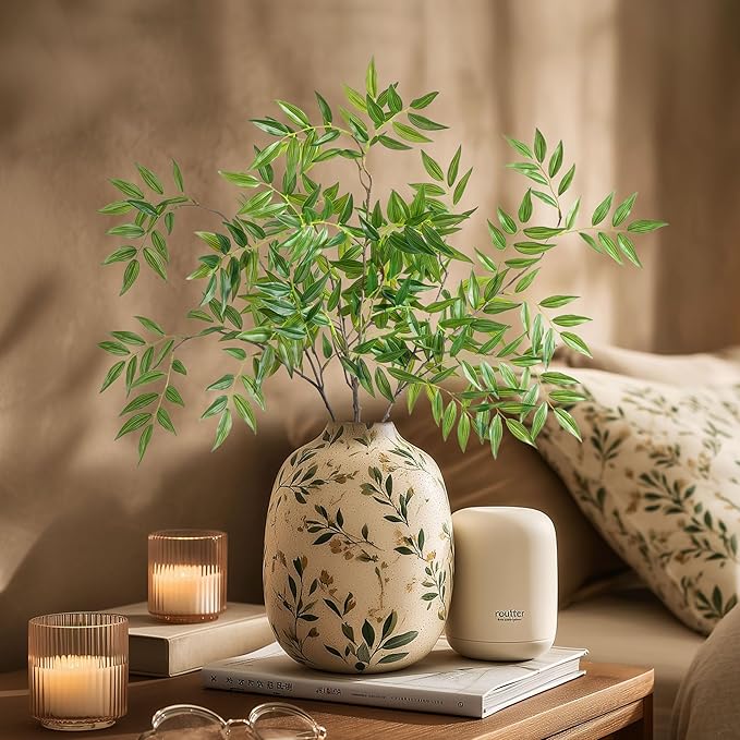 Fake Plants 32.3In Faux Bamboo Leaves Stems Artificial Greenery Stems Artificial Branches for Vase Faux Branches for Vase Fake Green Plants Suitable for DIY Home Office Dining Room Decor 4PCS