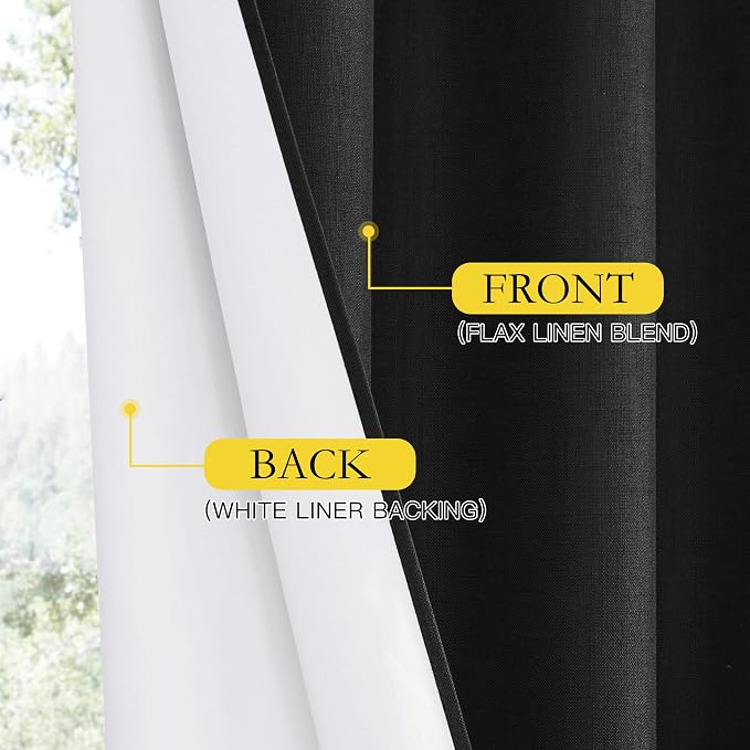 NICETOWN Black Out Linen Curtains, Complete Blackout Shades for Large Window Door, 100% Blackout Window Curtain Panels with White Lined, 62 inches Width Each Panel, 102 inches Length, 2 Pieces