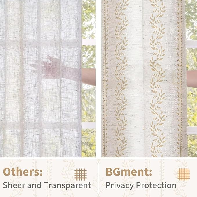 BGment Boho Curtains Leaf Floral Print Cottage Core Botanical Curtains for Bedroom Light Filtering Curtain 72 Inch Long for Farmhouse Rustic, Each 52 Inch Wide, 2 Panels Set, Sand