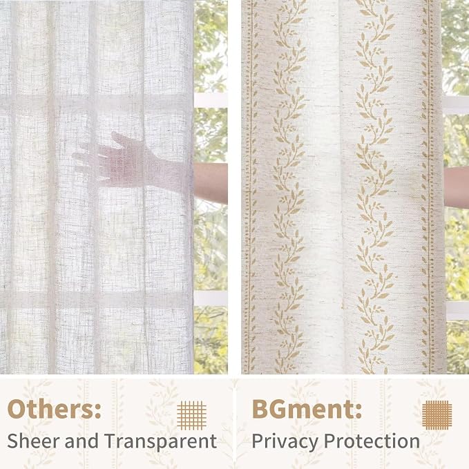BGment Boho Curtains Leaf Floral Print Cottage Core Botanical Curtains for Living Room Light Filtering Curtain 84 Inch Long for Farmhouse Rustic, Each 52 Inch Wide, 2 Panels Set, Sand
