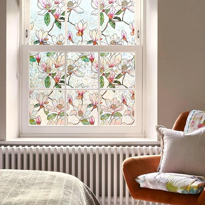 Ranzdn Window Privacy Film - Stained Glass Window Film Static Cling UV & Heat Blocking Rainbow Window Film for Glass Doors, Bedroom Windows - No Glue Premium Vinyl (Easy Install, 35.4"×157.4")