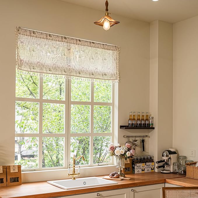 Deeprove Kitchen Curtain Valance Short for Window Bedroom Bathroom Garden Cafe Sink Closet Nursery Room, Lavender Purple Flower Butterfly Print Vintage Spring Summer Country, 1 Panel 52" W x 18" L