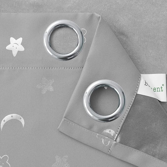 BGment Nursery Curtains for Kids Room, Star and Moon Blackout Curtains for Girls Boys Bedroom, Room Darkening Thermal Insulated Decoration Window Grommet Curtains, 2 Panels of 42 x 72 Inch, Light Grey