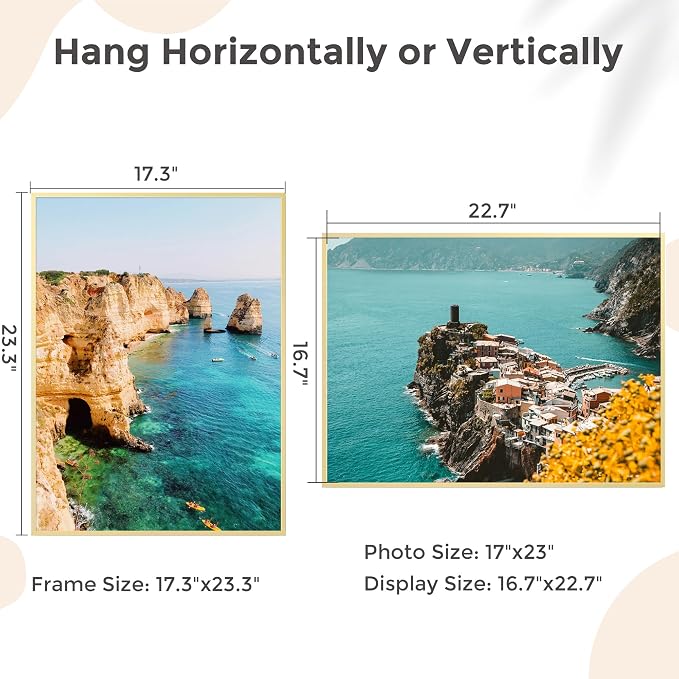 17x23 Metal Picture Frame, Aluminum Poster Frame with Real Glass, Gold | Elegant Gold 23x17 Frame with Tempered Glass for Wall Display, Certificates, Art & Posters | Wall Kit Included