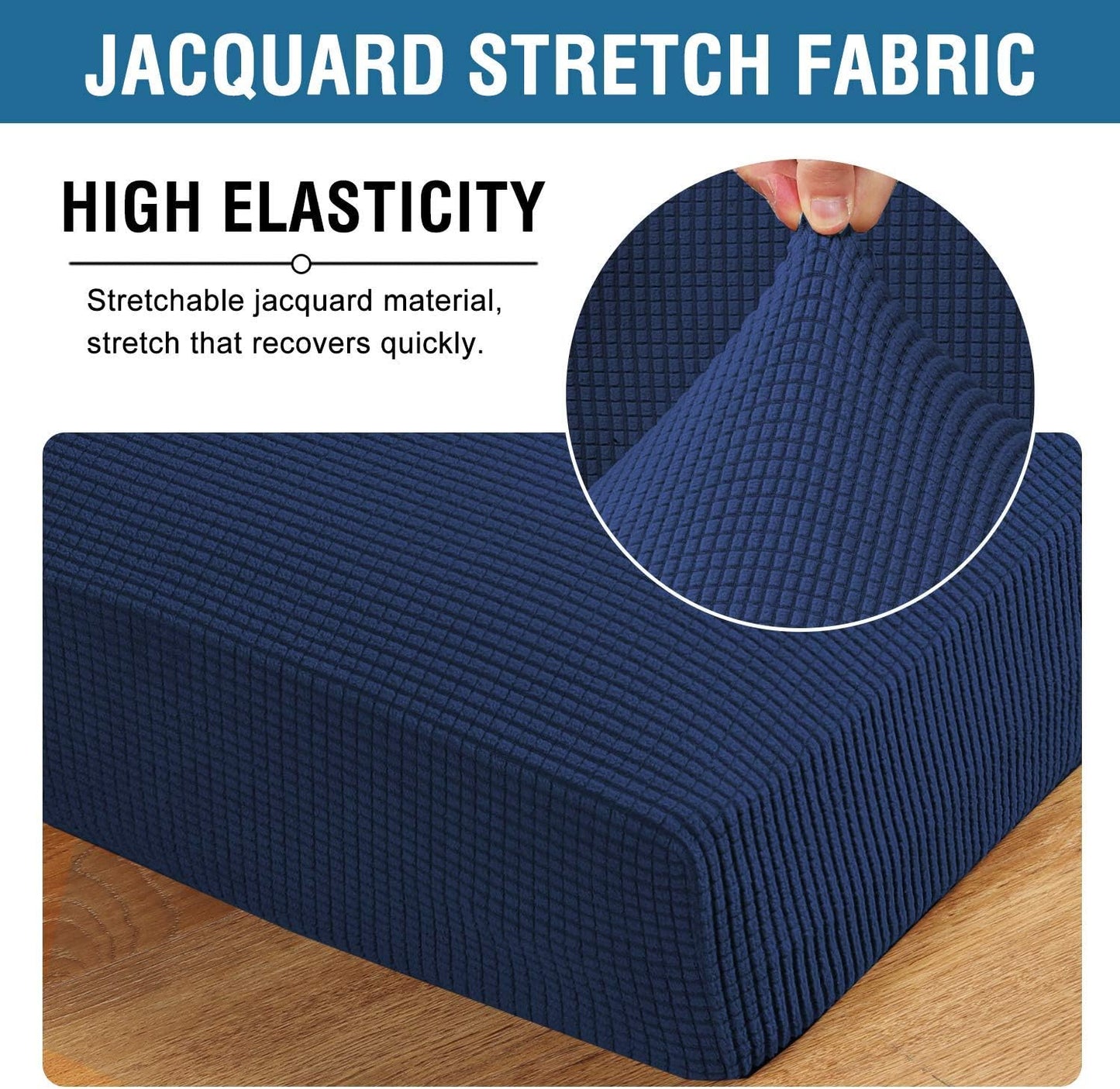 H.VERSAILTEX Super Stretch Individual Seat Cushion Covers - 2 Piece Large Sofa Cushion Covers, Navy, Thick Jacquard Textured Twill Fabric Sets