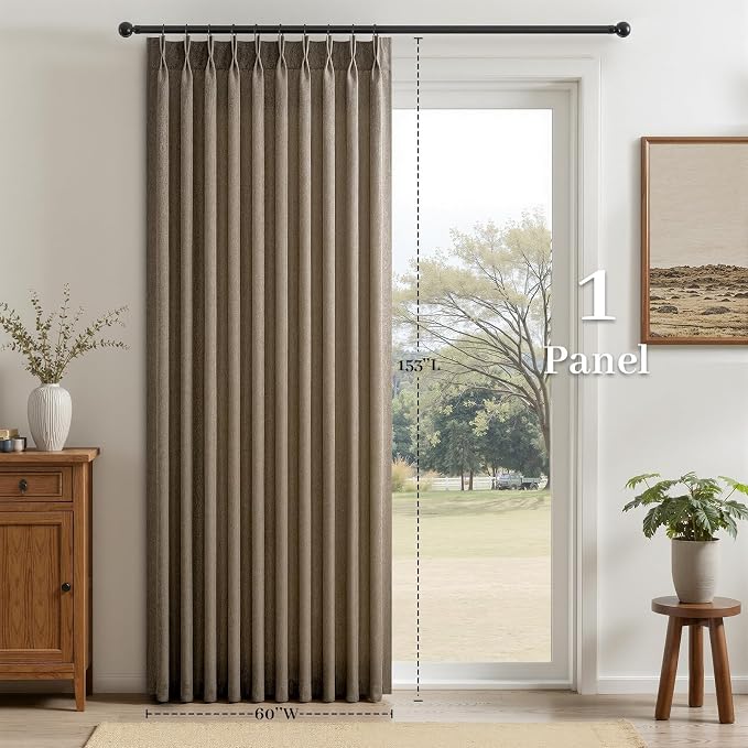 Natural Pinch Pleated Linen Curtains 84 Inch Length 1 Panels for Bedroom Living Room Textured Cream Semi Sheer Window Curtain Boho Neutral Back Tab Pinch Pleat Drape with Hooks 84 Inches Long