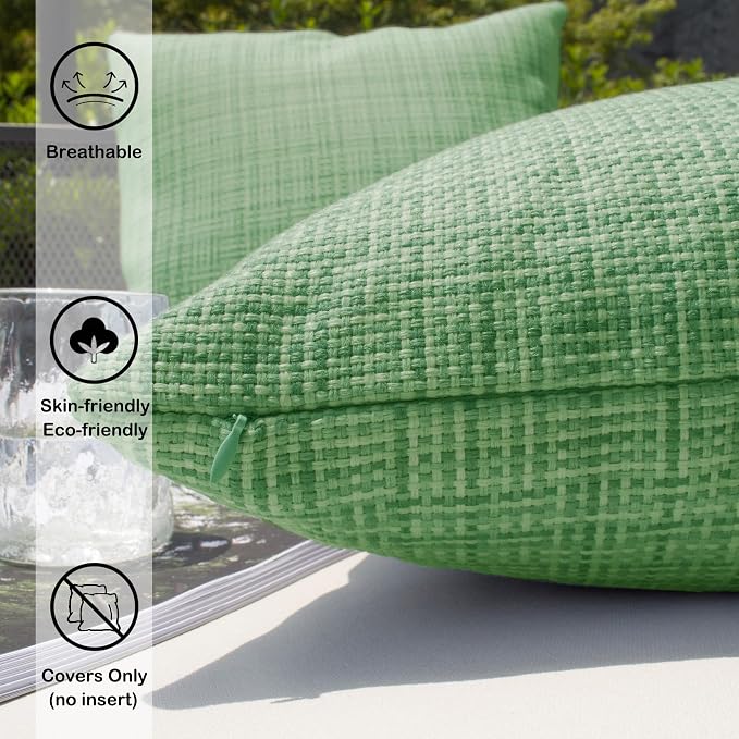 Kevin Textile Outdoor Waterproof Throw Pillow Covers 14x24 Inch Pack of 2 Woven Faux Linen Farmhouse Decorative Water Resistant Lumbar Cushion Covers for Tent Patio Garden Couch Sofa Sage Green