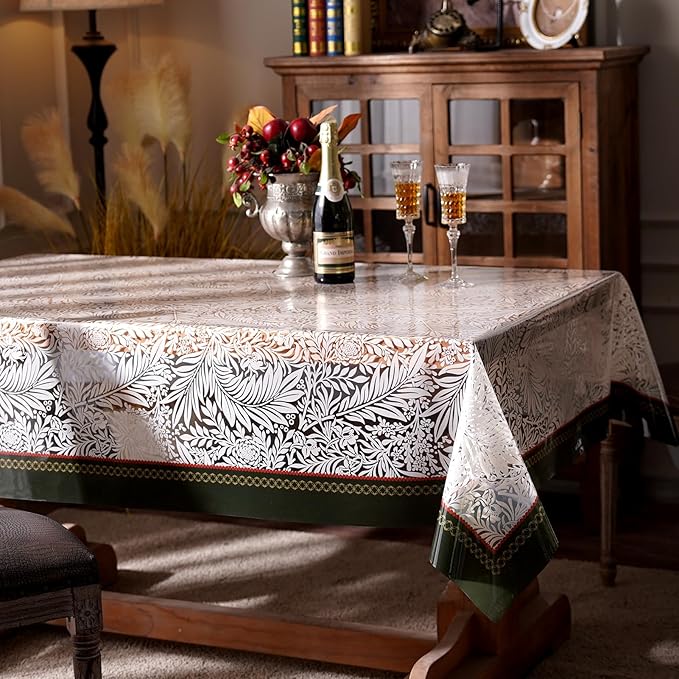 Clear Plastic Table Cover Protector Rectangle PVC Tablecloth Waterproof Vinyl Wipeable Tablecloths for Home Holiday Party (Grass, 52"x70")
