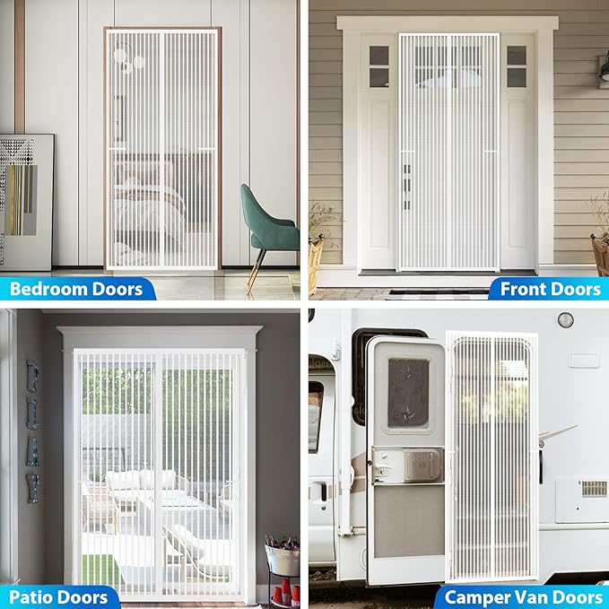 Heavy Duty Door Screen Magnetic Closure, LOVIGA Thickened Fiberglass Screen Door Mesh, Self Sealing, Tear Resistant, Easy Assemble, Fine Mesh Keep Bugs Out Fit Door Size 30 Inch X 80 Inch White