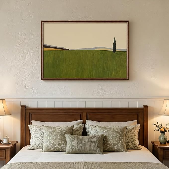 Vintage Framed Green Abstract Landscape Wall Art, Modern Sage Green Canvas Paintings Artwork for Walls, Rustic Tree Nature Pictures for Living Room Bedroom Dining Room Office Wall Decor, 24x36 In
