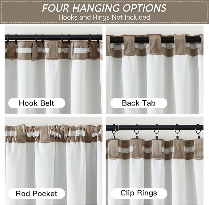 RYB HOME Camel Beige Velvet Curtains 96 inch, Heavy Duty 2-Layer Window Curtains with Pleat Tape Blackout Shades for Bedroom Thermal Insulated Privacy Drapes for Living Room, W48 x L96 inch, 1 Panel