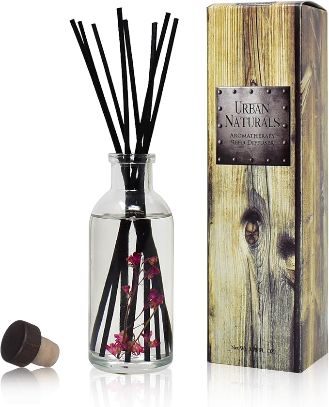 Urban Naturals Reed Diffuser Set, Amber & Lavender - Bathroom Shelf Décor | (AWAKEN and RENEW) Mind & Body Aromatherapy Collection, Essential Oil Botanical Diffusing Room Scent
