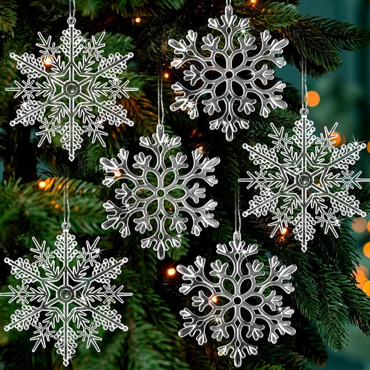 6pcs Large Clear Snowflakes Ornaments 12" Big Plastic Glitter Snowflake for Winter Indoor Outdoor Christmas Tree Window Room Decorations Giant Craft Snowflakes