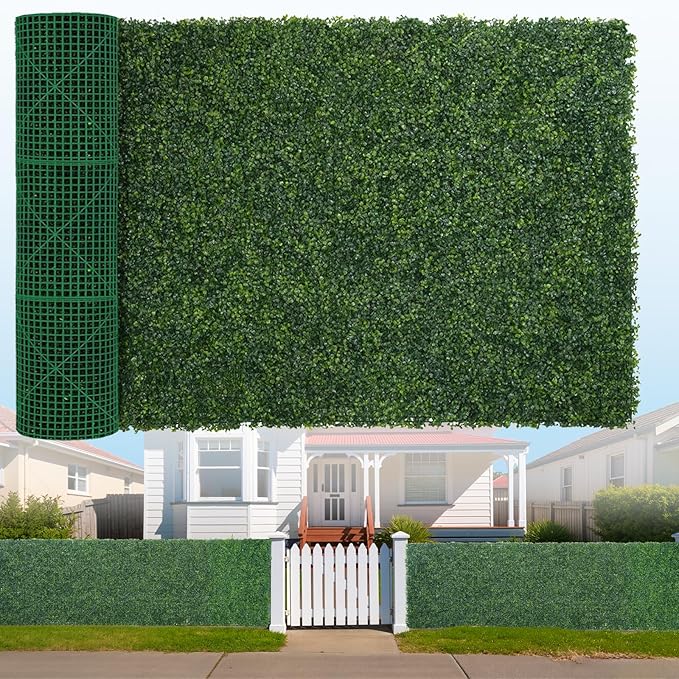 Artificial Boxwood Roll, 48x140 in(47 sqft) UV-Anti Faux Ivy Hedge Grass Wall Panels for Patio and Balcony Privacy, Fake Greenery Backdrop Decor for Fence, Garden, Backyard