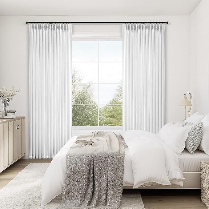Topfinel Pinch Pleated Curtains 90 Inches Long 1 Panels Set,Beige White Semi Sheer Cotton Blend Fabric Aesthetic Advanced Curtain Drapes for Living Room Bedroom,72x90 inch Length