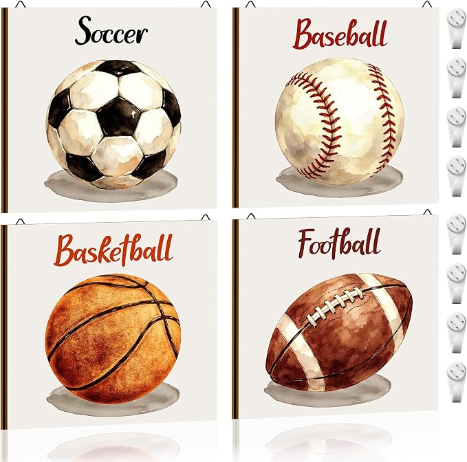 Sports Wall Decor for Boys Wooden Ball Wall Plaques Soccer Baseball Basketball Football Sport Theme Room Decorations Wood Balls Sign Sports Artwork for Kids Room Toddler Teens Bedroom Decor