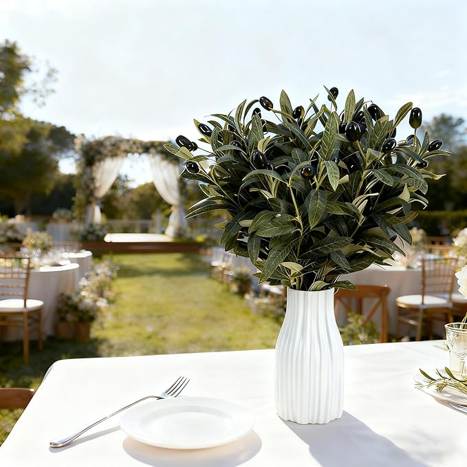 10 PCS 18 Inch Faux Olive Branches for Vases - Realistic Faux Olive Tree Stems with Lifelike Leaves & Fruits, Eucalyptus Stems,Faux Greenery Stems for Centerpieces,Home Decor&Wedding Decor