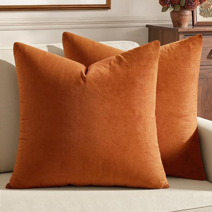 MIULEE Velvet Throw Pillow Covers 26x26 Inch, Pack of 2 - Orange, Euro Soft Solid Decorative Pillow Covers Farmhouse Modern Home Decor for Couch Sofa Bedroom Living Room