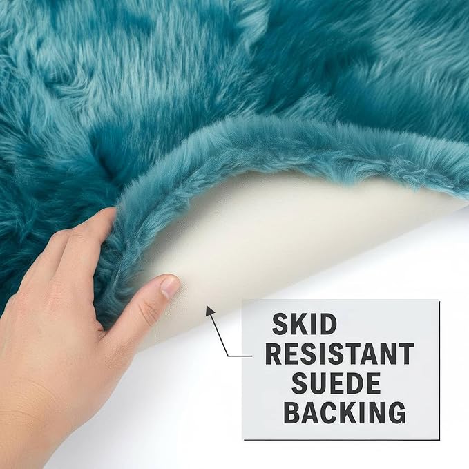 Beach Blue Genuine Sheepskin Rug 2x3 ft, Real Fluffy Single Pelt Fur Accent Rug for Chair, Seat Cover, Nursery & Home Decor, Natural & Soft Shaggy Throw
