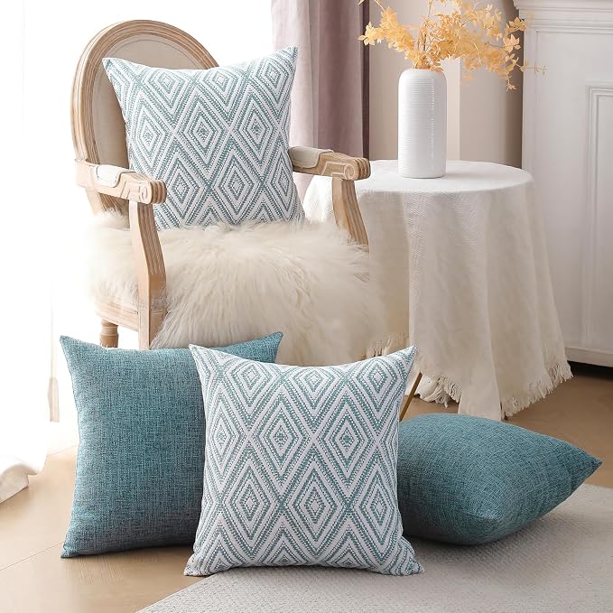 HPUK Throw Pillow Covers 20x20 Inch Set of 4, Blue Linen Decorative Pillow Covers, Accent Cushion Covers for Couch Sofa Bed Bedroom Living Room Décor