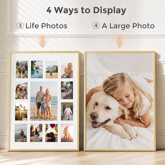 12x16 School Picture Frame K-12, Collage Frame for School Years, Gold | Elegant Gold K-12 Frame with 13 Openings: One 5x7 & Twelve 2.5x3.5 for Pre-K to 12th Grade | Wall Kit Included