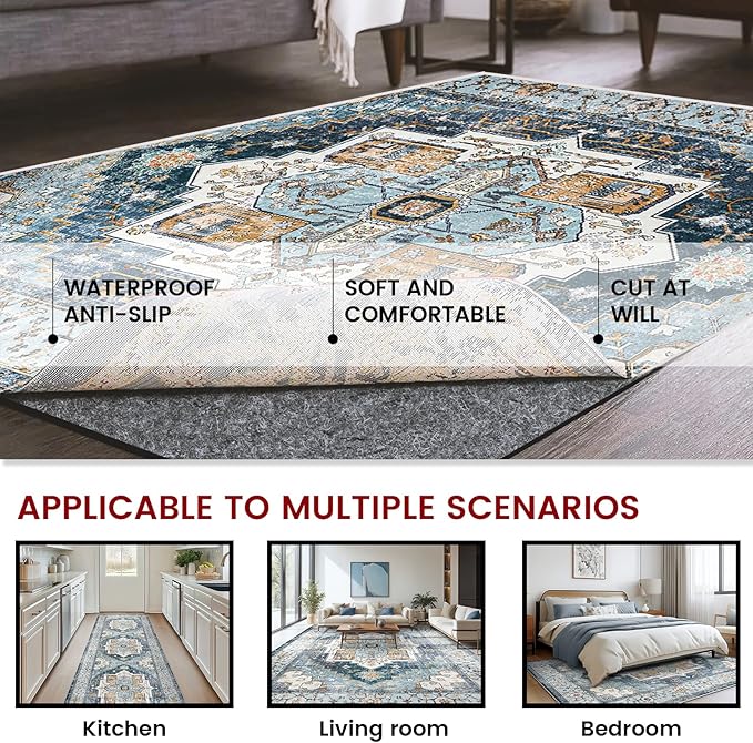 Waterproof Rug Pad, 2x3 ft Area Rug Non-Slip Carpet Pad, 1/4" Thick Non-Slip Rug Pads for All Floors and Finishes, Felt Pad for Hardwood Floors, Keeps Carpets in Place Soft and Safe
