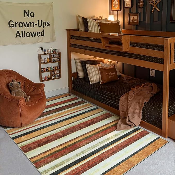 jinchan 5x7 Area Rug Modern Striped Rug Washable Rug Soft Large Indoor Floor Cover Non Slip Colorful Carpet for Bedroom Kitchen Dining Room Home Office, Caramel Dusk
