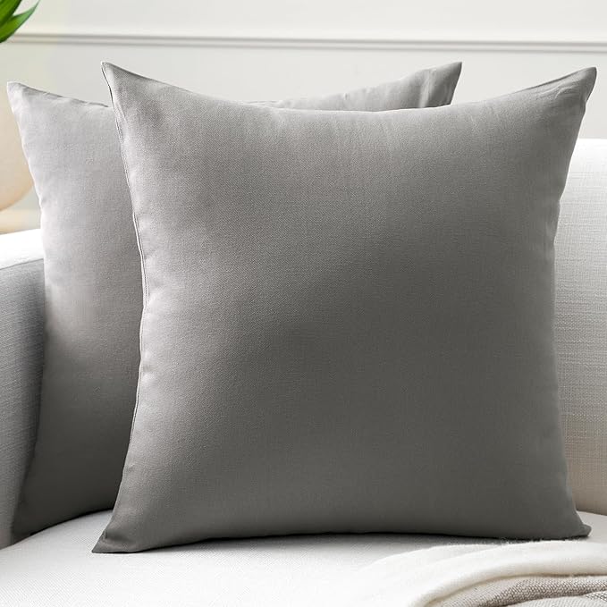 Encasa XO Throw Pillow Covers 24x24 in Set of 2 Grey | No Inserts | Cotton Pillow Covers for Living Room, Bed, Sofa, Couch | Decorative Cushion Covers with Improved Zipper