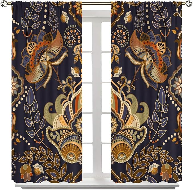 Bohemian Printed Curtains, Tribal Abstract Floral and Botanical Pattern Window Treatments, Blackout Curtains for Bedrooms, Living Rooms, Kitchens Offices52X84 Inch