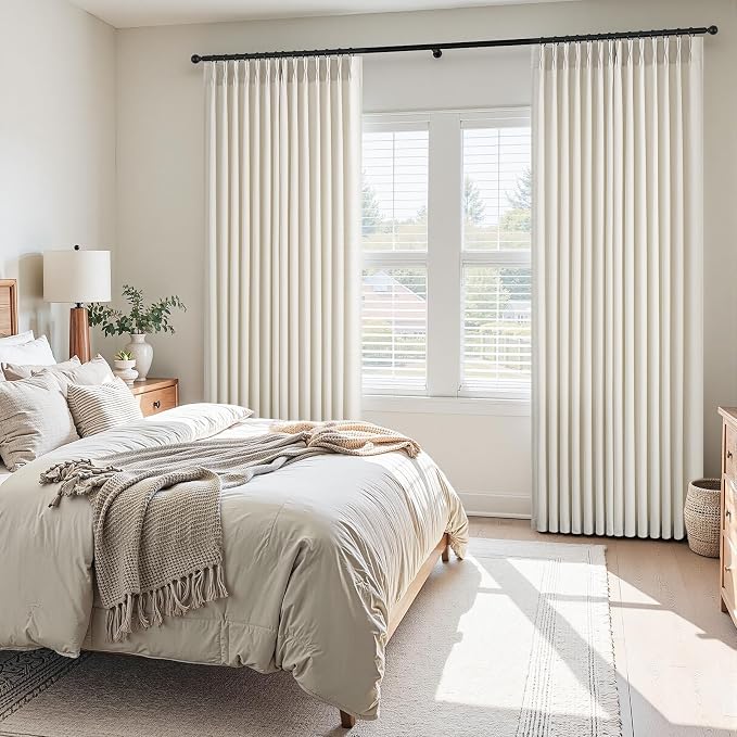 Pinch Pleated Curtains 90 Inches Long 2 Panels Set,Birch Semi Sheer Cotton Blend Fabric Aesthetic Advanced Curtain Drapes for Living Room Bedroom,40x90 inch Length