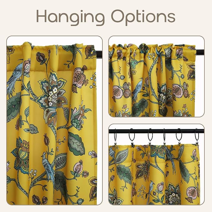 Thermal Curtains 63 Inch Length for Summer Heat,Light Heat Blocking 50% Black Out Nature Tree MCM Tropical Curtains for Living Room Bedroom 2 Panels Set,Yellow