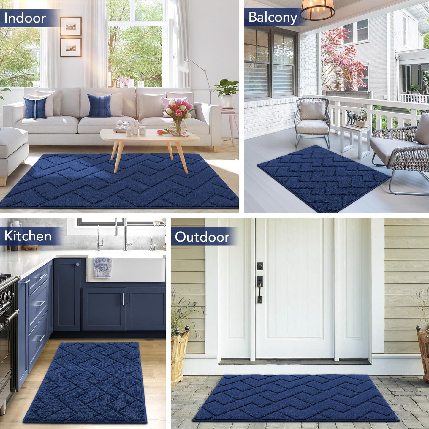hicorfe Indoor Doormat,Front Back Door Mat Rubber Backing Non Slip Door Mats 20"x48" Absorbent Resist Dirt Entrance Doormat Inside Floor Mats for Entryway Washable Low-Profile(Navy Blue)
