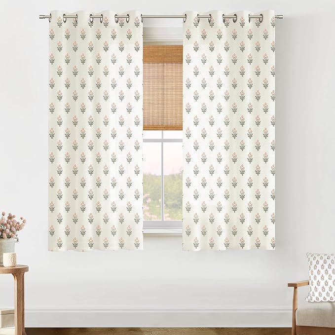 Lino Rosa Kids Curtains for Bedroom Girls,Soft Pale Pink and Green Floral Preppy Curtains for Baby Nursery Room