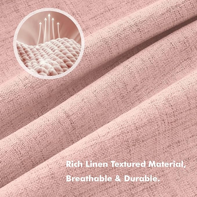 MIULEE 100% Blackout Linen Curtains for Bedroom, Blush Pink Solid Luxury Decor Thermal Insulation Room Darkening Drapes for Living Room Back Tab Rod Pocket 42 x 96 Inches, 2 Panels