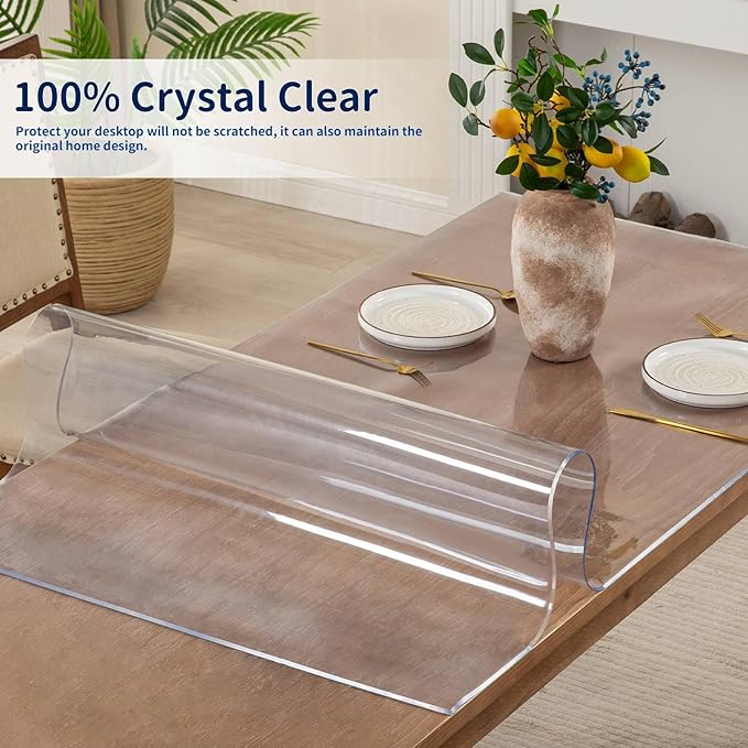 30x48 Inch Clear Table Cover - 2mm Thick, Waterproof, Plastic Vinyl Table Protector for Dining, Kitchen, Office
