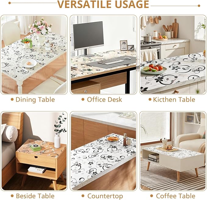 LovePads Floral Clear Table Cover Protector - 30 x 48 Inch Thick Plastic Table Cloth, Waterproof PVC Desk Mat for Dining Room Table, Wood Furniture Topper, Anti-Scratch Desk Pad for Kids Writing,