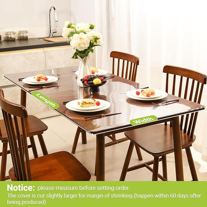 ETECHMART Clear Plastic Table Cover Protector Rectangle 38 x 60'', Thick Waterproof Transparent Table Protector for Dining Table, Non-Slip Heat Resistant Clear Desk Mat for Kitchen Office Desktop