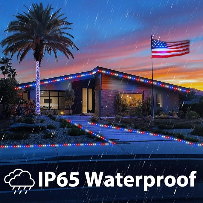 50ft LED Rope Lights Outdoor,360 LED Connectable & Flexible Tube Lights with 8 Modes, Waterproof LED Rope Lighting for Independence Flag Day, Memorial Day, Outdoor,Indoor Decor (Red & White & Blue)