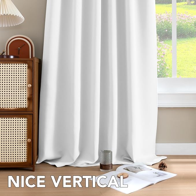 H.VERSAILTEX White Curtains Thermal Insulated Window Treatment Panels Room Darkening Privacy Assured Drapes for Living Room Back Tab/Rod Pocket Bedroom Draperies, 52 x 72 Inch, 2 Panels