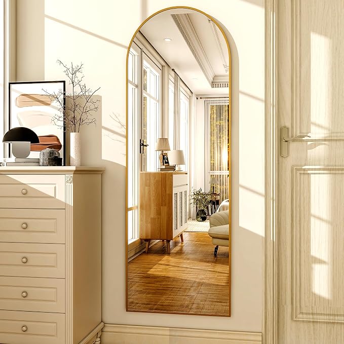 HARRITPURE 59"x16" Arched Full Length Mirror, Arch Floor Mirror with Aluminum Frame Standing Full Body Mirror for Home Bedroom Dressing Room, Gold