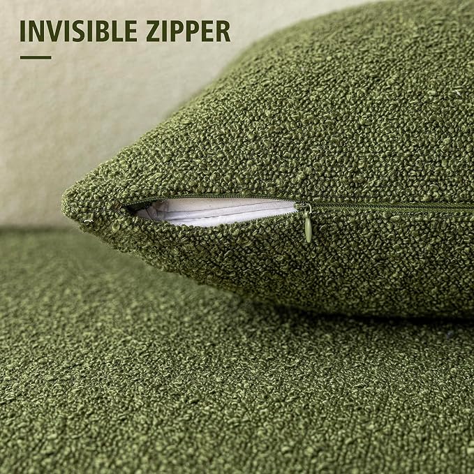 Foindtower Pack of 2 Modern Textured Boucle Throw Pillow Covers Accent Solid Decorative Pillow Cases Cozy Woven Couch Cushion Case for Chair Sofa Bedroom Living Room Home Decor, 18 x 18 Inch,Green