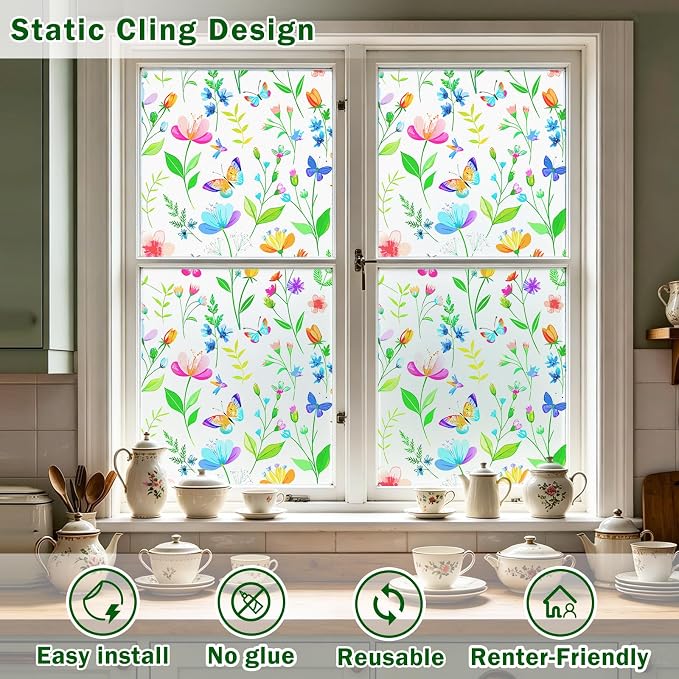 Window Film, Frosted Privacy, One Way Tint, UV Block, Heat Insulation, Anti-Glare, Static Cling, Renter Friendly for Home Bathroom Door