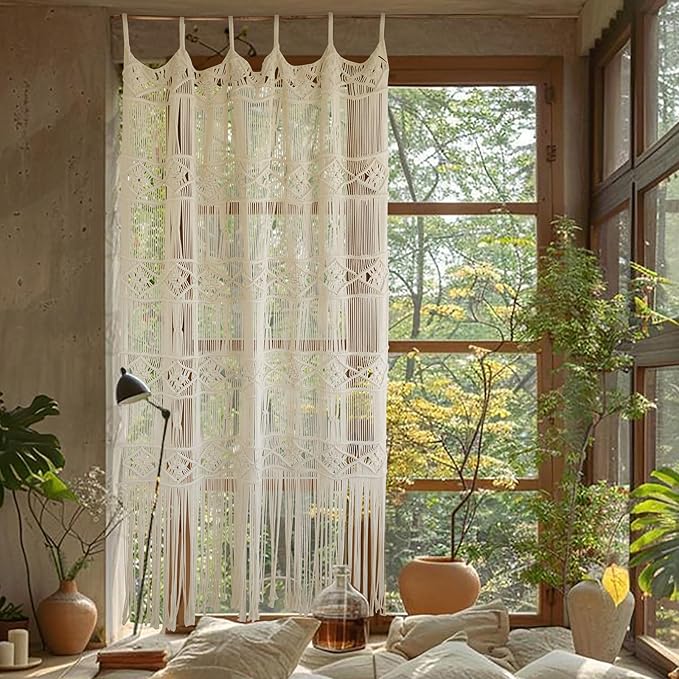 Macrame Curtain Handmade Woven Curtains, Door & Window Drapes,Divider Room Doorway Curtain,Natural Fiber, Stylish Handcrafted Door for Home Décor 42" W x 75" L