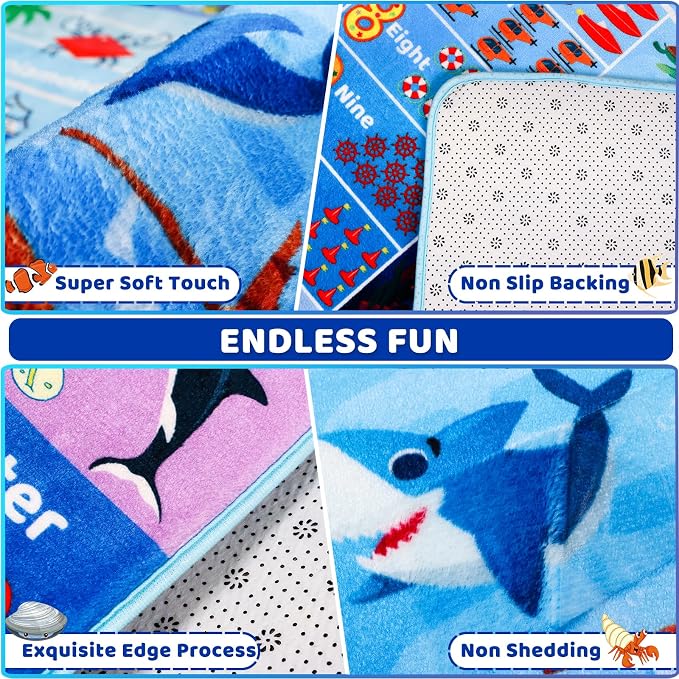 Large Interactive Ocean World Learning Rug with ABC, Sea Animals, Numbers & Shapes for & Preschoolers, Washable Non-Slip Carpet for Playroom, Nursery & Homeschool, 5'"×6'7"