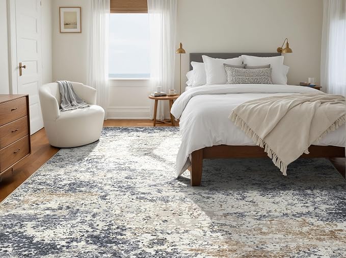 LOVORAL Area Rugs for Living Room: 5x8 Washable Neutral Abstract Rug for Bedroom Large Soft Modern Dining Room Rugs Indoor Floor Low Pile Carpet for Home Office Nursery - Blue Grey