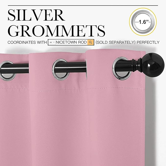 NICETOWN Crystal Pink Blackout Curtains Grommet - Home Decorations Thermal Insulated Solid Grommet Top Blackout Living Room Panels/Drapes for Gift (1 Pair, 55 x 86 inches)