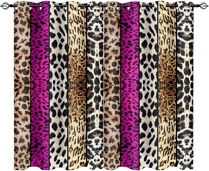 Wild Animal Print Curtain, Room Darkening Thermal Insulated Blackout Leopard Boa Window Drapes with Grommets for Living, Dining, Bedroom, Hot Pink Leopard Print, 42"x 72", 2 Panels